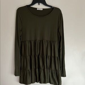 You & Me Olive Green Tiered Long Sleeve Top